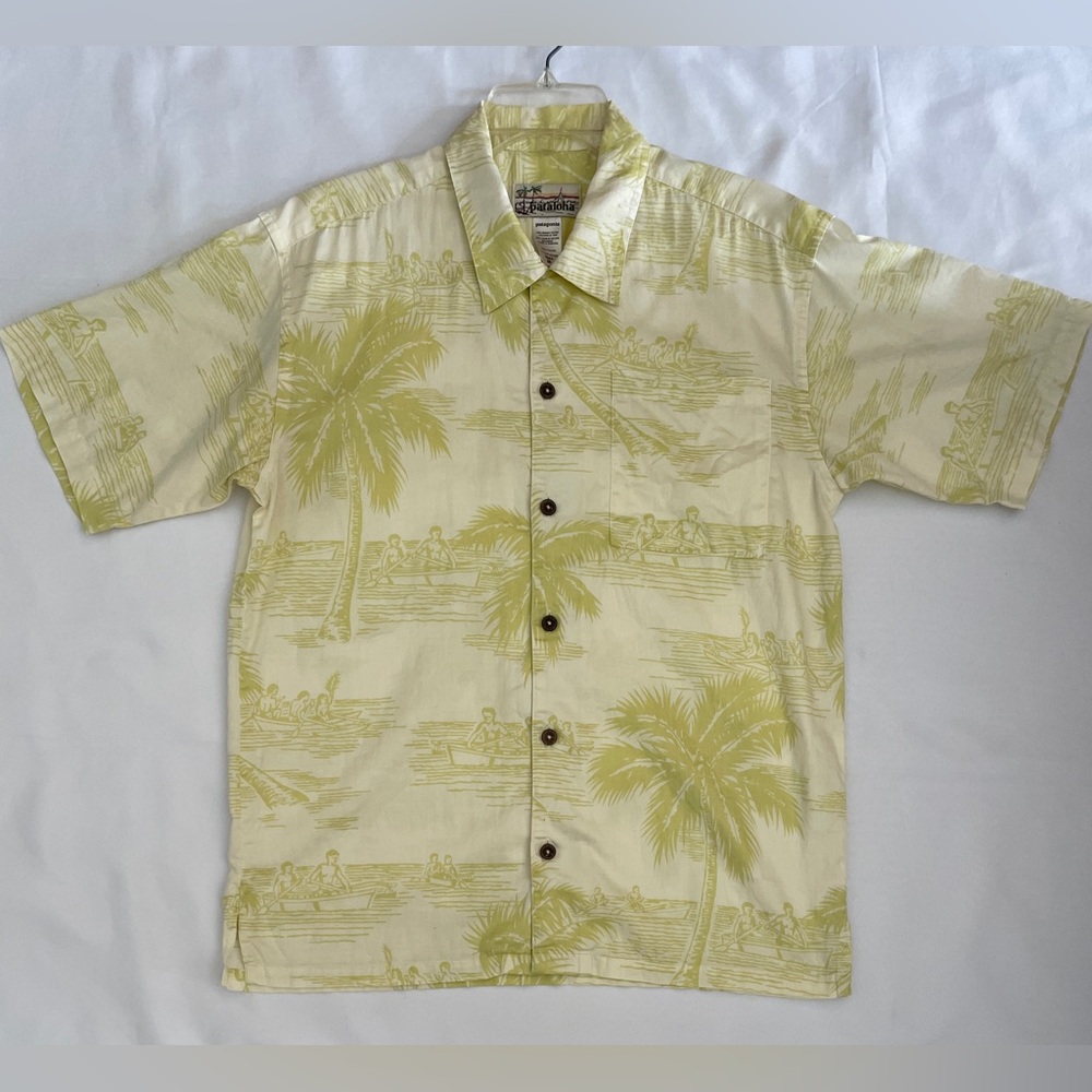 Vintage Patagonia Pataloha Men’s Size M Hawaiian Shirt 06 Fish Cannon Palm Tree